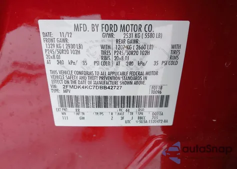 2013 Ford Edge Limited from USA, damaged, VIN 2FMDK4KC7DBB42727